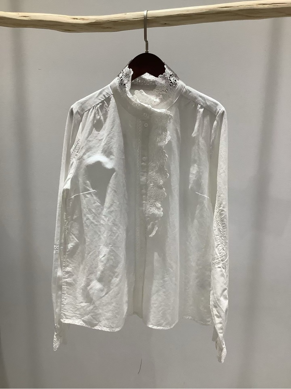 SEZANE CHLO SHIRT Lace-Trim Ruffled Blouse, S M L - Picture 12 of 12